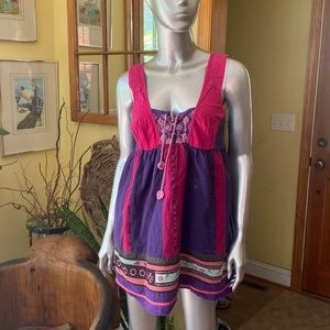 Free People Boho knit, cotton, embroidered, knotted, patch dress/I wore as top 2